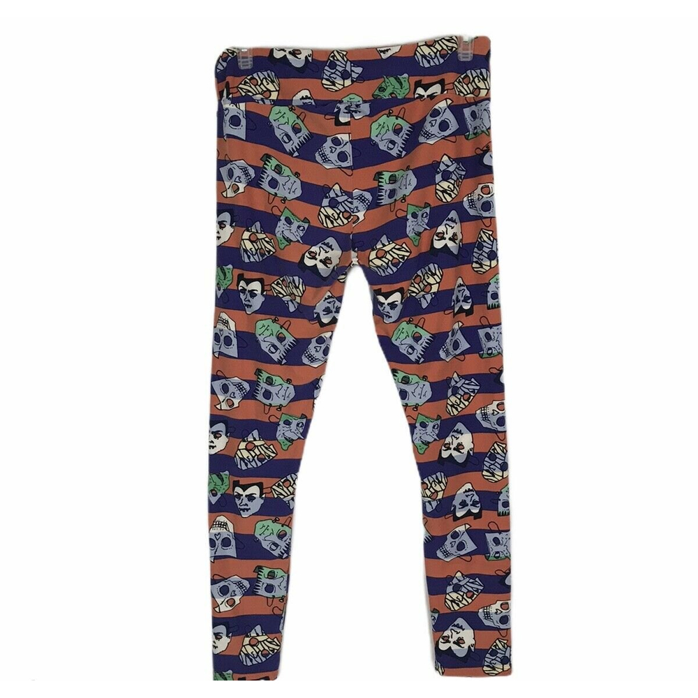 Lularoe Womens Yoga Pants Tall & Curvy Orange Purple Stretch Frankenstein Casual